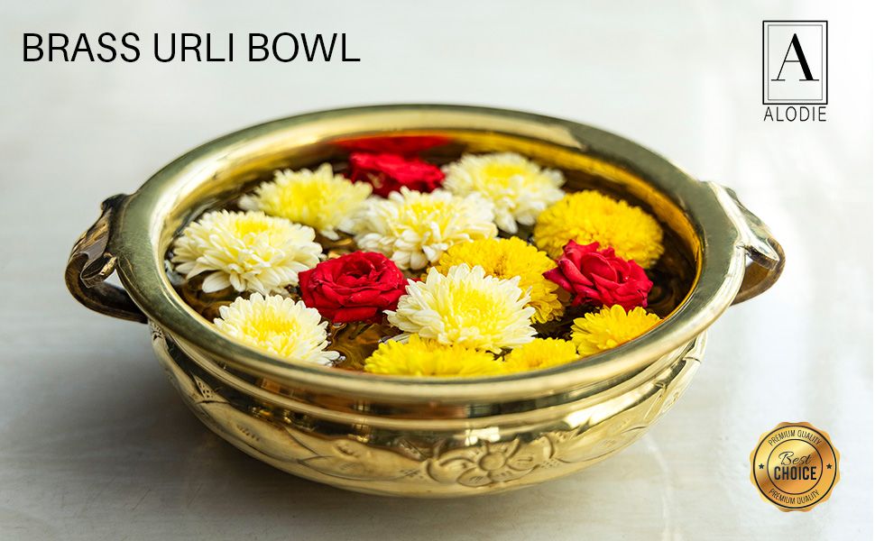 ALODIE Brass Urli Bowl for Home Decor Graceful Brass Urli for Home Decor Brass Uruli for Flower
