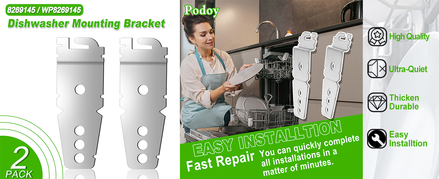 2 Pack 8269145 Undercounter Dishwasher Brackets Mounting Bracket Clips