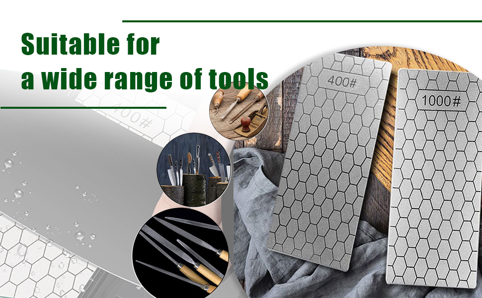 Diamond Sharpening Stone, 400/600/1000/1200 Grit Diamond Plate 4 Piece