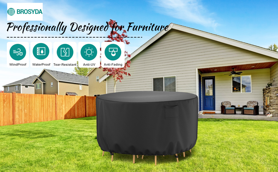 Brosyda Round Patio Furniture Cover, Waterproof Outdoor
