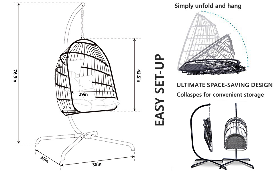 Egg Chair Outdoor Egg Swing Chair with Stand Indoor Brown