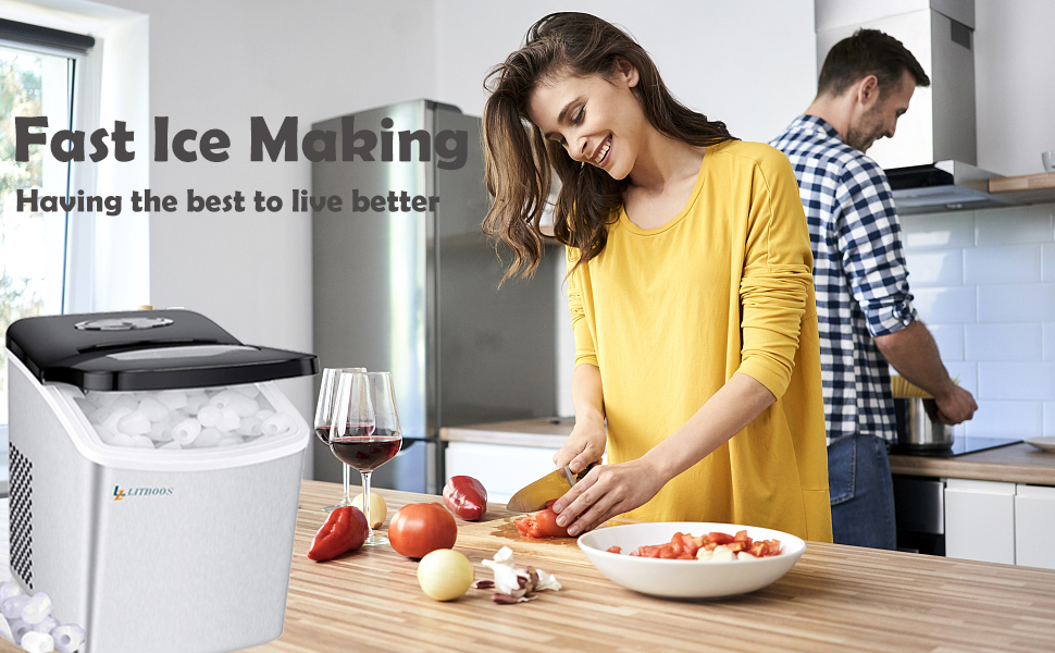 ManVi Ice Makers Countertop, Portable Compact Electric Ice