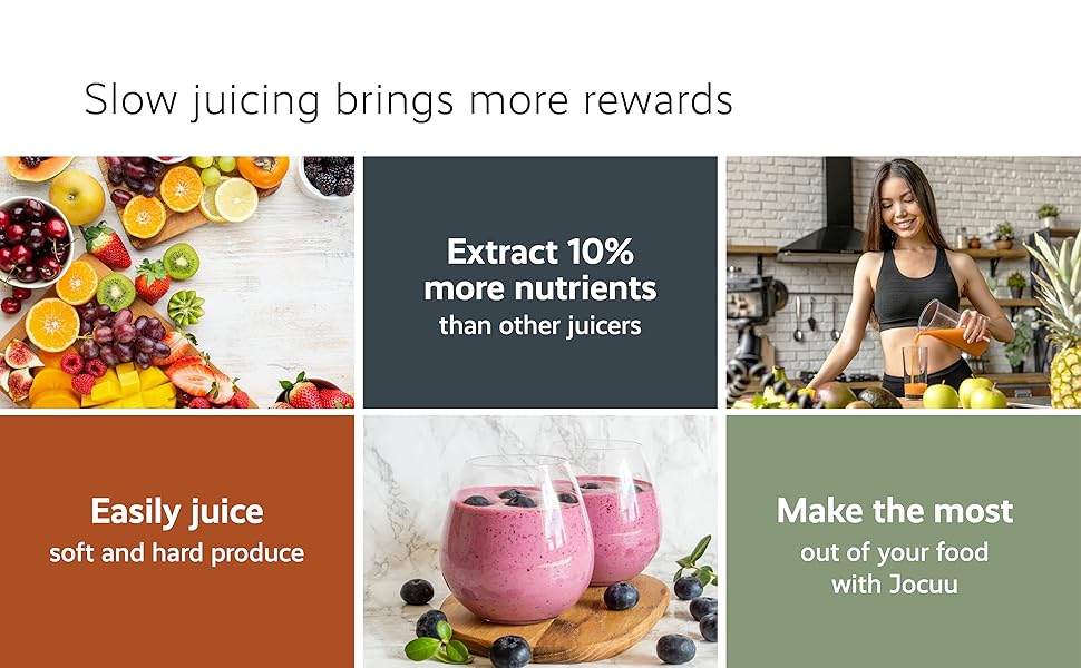 Jocuu Slow Masticating Juicer with 2Speed Modes Cold Press Juicer Machine Quiet