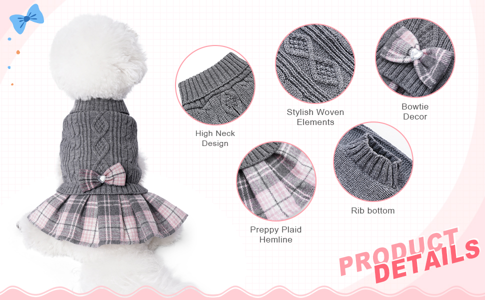 YUDODO Dog Sweater Dress for Small Dogs Winter Warm Dog Turtleneck Sweater Soft