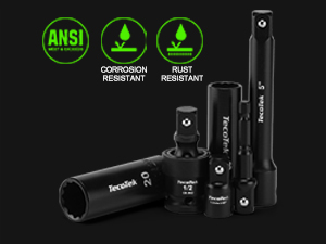 The impact socket set 1/2" drive is made of drop-forged premium chrome vanadium steel with a black p