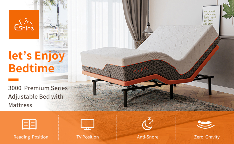ESHINE Queen Adjustable Bed Frame 14“ Luxury Cool Gel