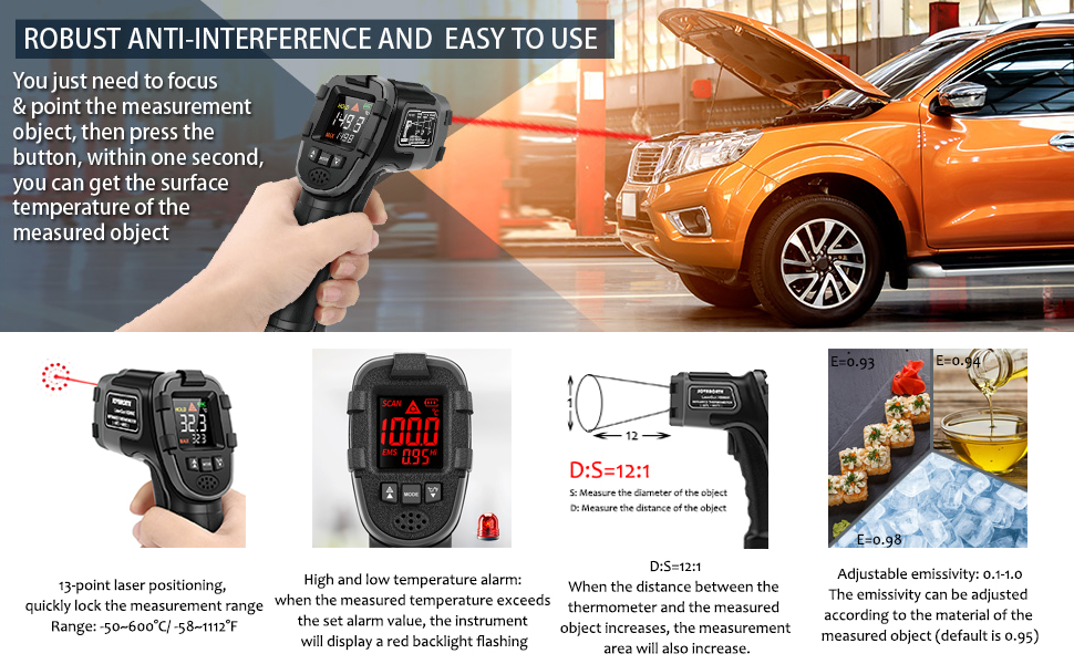 Infrared Thermometer SOVARCATE Digital Temperature Gun High and Low