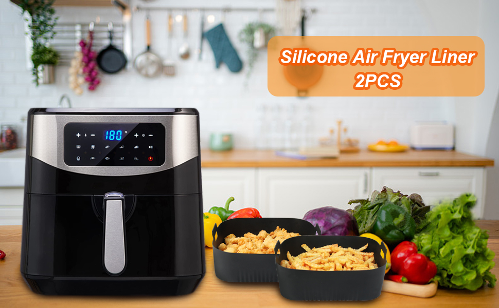 GINOYA 2pcs Large Air Fryer Liners, 21cm XXL Silicone Square Air Fryer