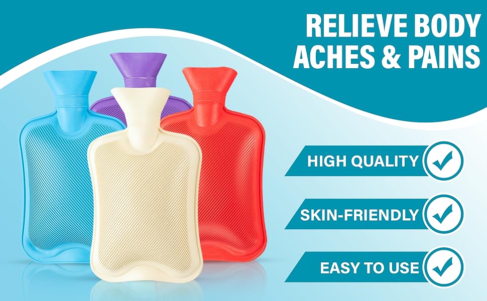 Pack of 3 Hot Water Bottles x3 Natural Rubber 1 litre Hot Water