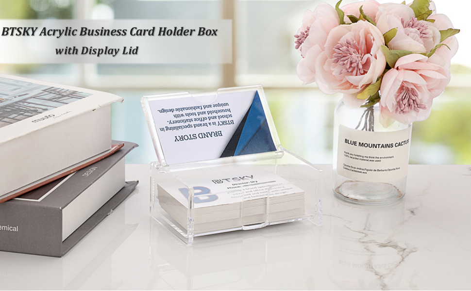 BTSKY Clear Acrylic Business Card Storage Box with Display