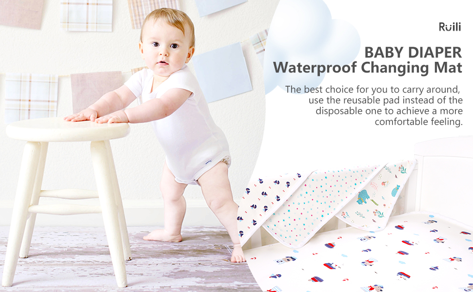 RUILI Waterproof Diaper Changing Pad for Baby, Soft Cotton
