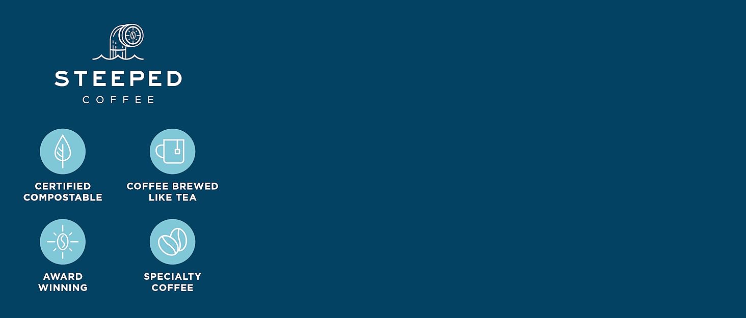 Steeped Coffee: coffee brewed like tea, award winning, specialty coffee