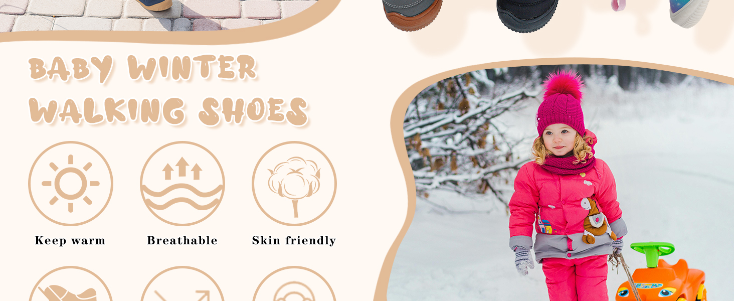 Baby Boys Girls Booties Toddler Winter Boots Warm Fleece Lined First Walking Shoes