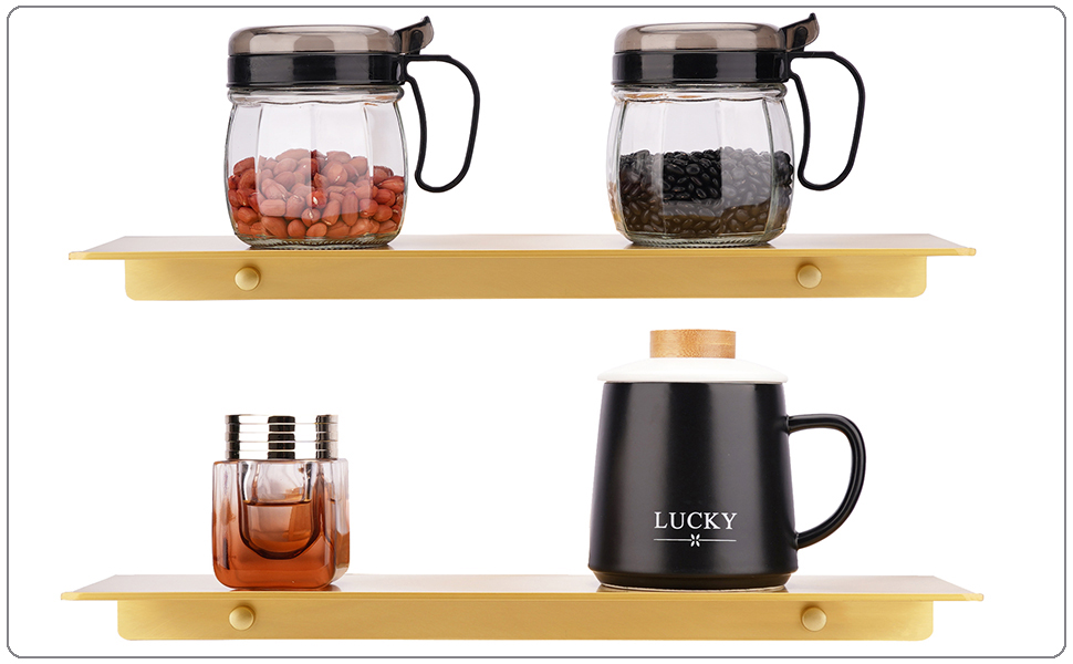 11.6 Inch Small Gold Floating Shelves, Set of 2 Bathroom Shelves