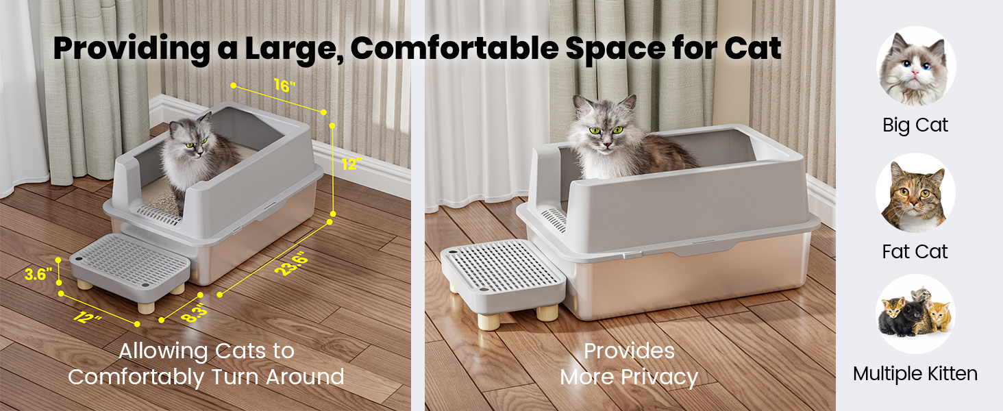 Litter box cat steel stainless extra large lid metal high sides scoop kitty cleaning xl pet jumbo
