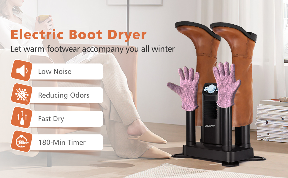 COSTWAY Boot Dryer, Shoe Dryers with 180 Mins Timer