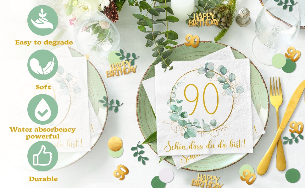 Pack of 20 Napkins 90th Birthday + 12 Pieces Lantern Table Decoration