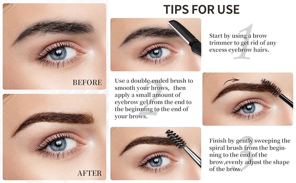 Eyebrow Gel with Brush, 2 Pack Waterproof Brow Gel Eye Brow Gel, LongLasting, Easy