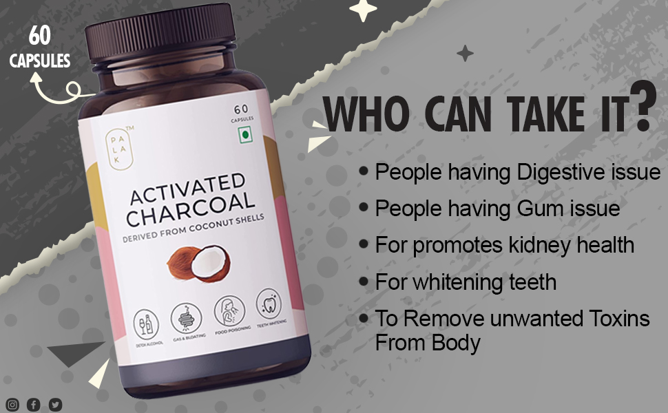 Palak Notes Activated charcoal pack of 60 capsules Alcohol detox your