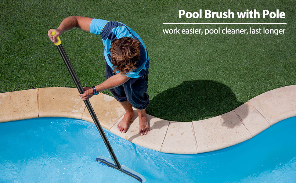 Pool Brush, 18” Wide Nylon Bristle Brush Head with Pole 4 FT for Inground Above