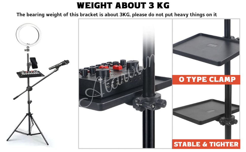 Universal Microphone Stand Tray, Adjustable Mic Stand Tray Clamp On Utility Shelf Stand