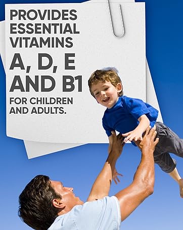 Adult lifting child, representing essential vitamins A, D, E and B1