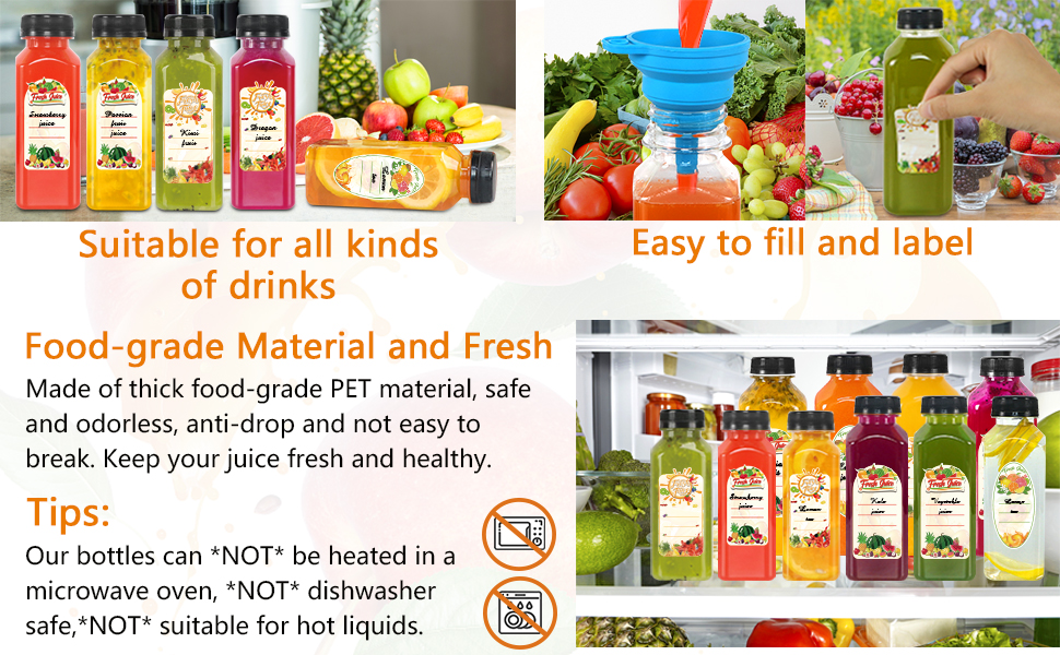 PeacePeo Plastic Juice Bottles with Caps 12 OZ, 45 Pcs Juice Bottles Clear Plastic