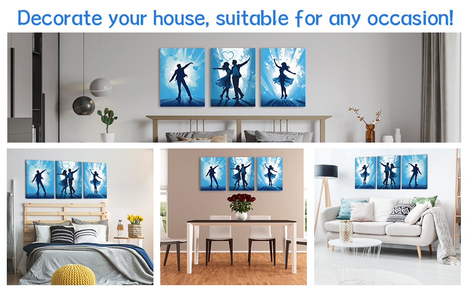 LIIGEMI 3 Piece Romantic Blue Dance Canvas Prints