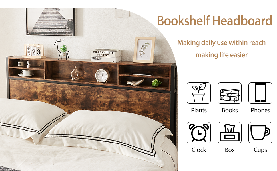 Lumelay Full Bed Frame with Storage, Wooden Platform Bed