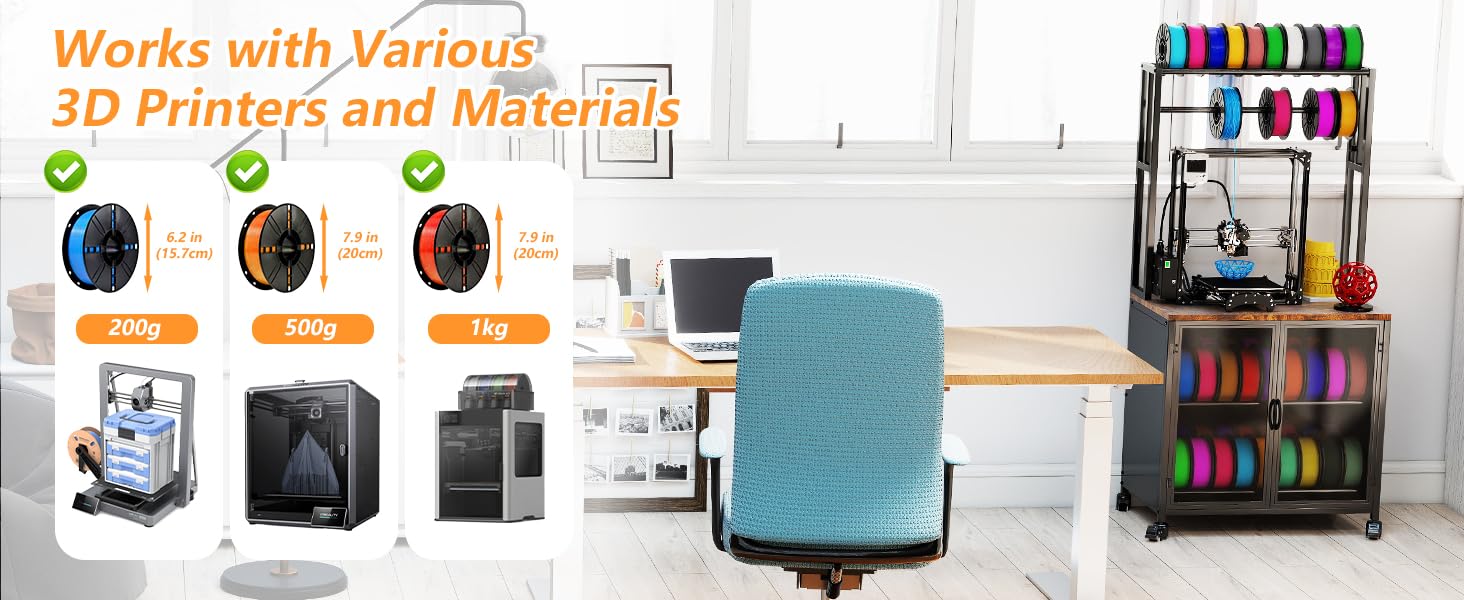 3D Printer Stand with Filament Storage, 29.5" x 18.9" Dustproof and Moisture-Proof Heavy Duty Large 3D Printer Table Cart with 360°Rolling & Cabinet for Workshop Studio Office (Rustic Brown) 12 3d printer stand