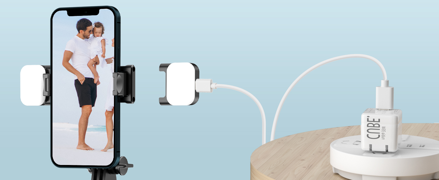 selfie stick with rechargable dual led light 