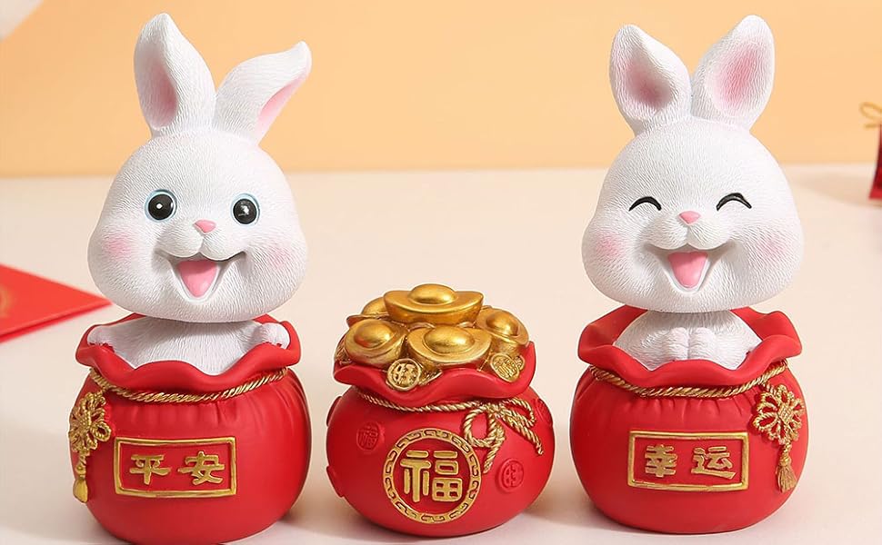 Garneck 3Pcs Rabbit Figurines Collectibles Chinese Zodiac
