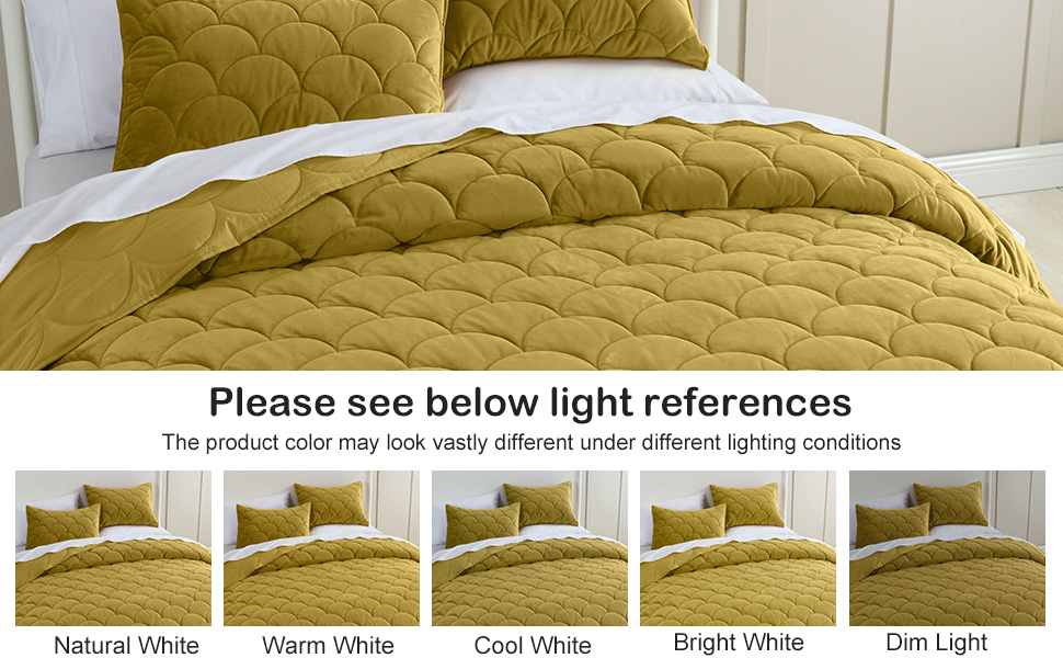 HORIMOTE HOME Velvet Quilt Set Queen Size, Mustard Yellow