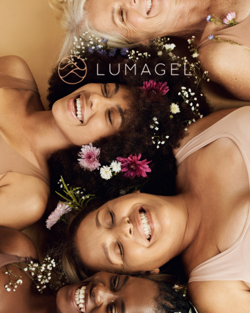 women, races, eyes closed, glowing skin, face mask, lumagel, healing hydration