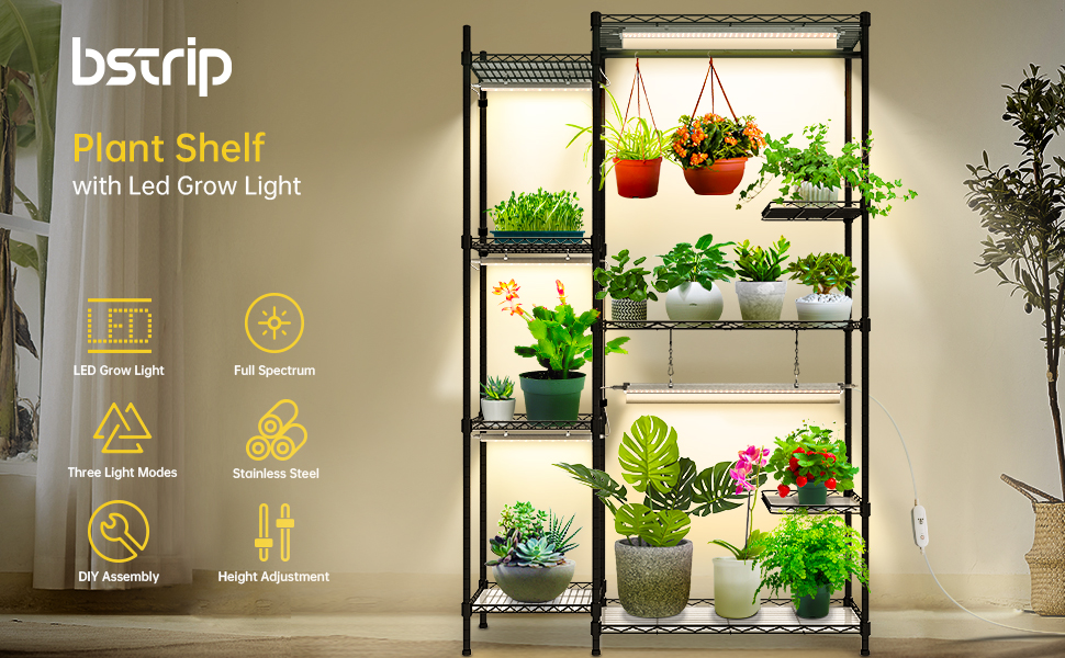Bstrip Plant Shelf with Grow Lights, Grow Light Shelf with
