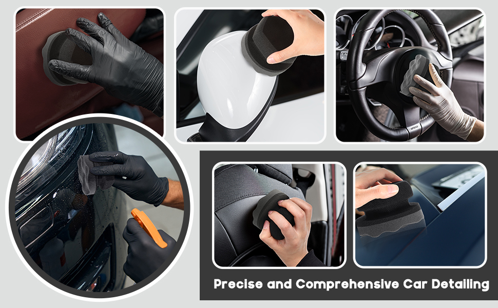 6 Pcs Tire Hex Grip Dressing Applicator Washable Tire Shine Applicator Dressing Pad Car Detailing Foam Sponge Reusable Tire Cleaner Sponge for No Slip Tire (Black, Red, Blue, 3.15 Inch Diameter) 20 1