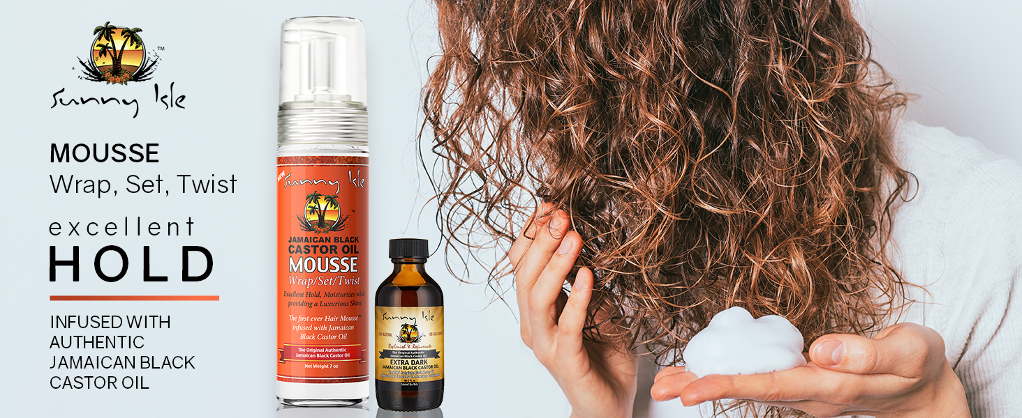 Sunny Isle Mousse Wrap Set Twist with Extra Dark Jamaican Black Castor Oil 2oz Bundle