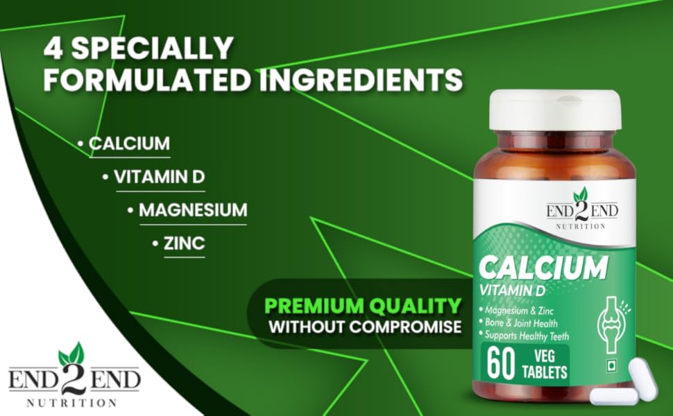End2End Nutrition Calcium Tablets for Men and Women with Magnesium Zinc