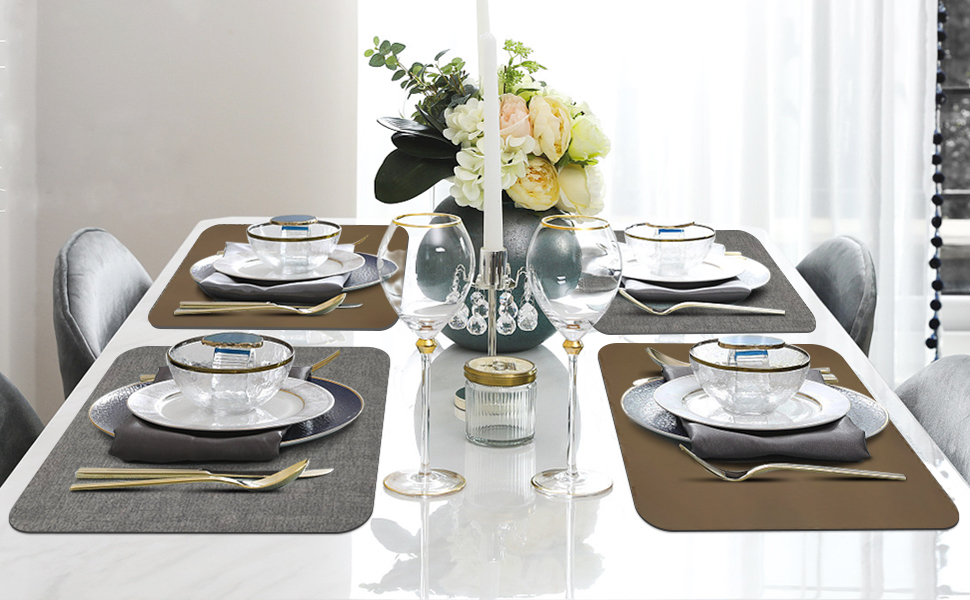 MORROLS Faux Leather Placemats and Coasters Set of 6, Heat