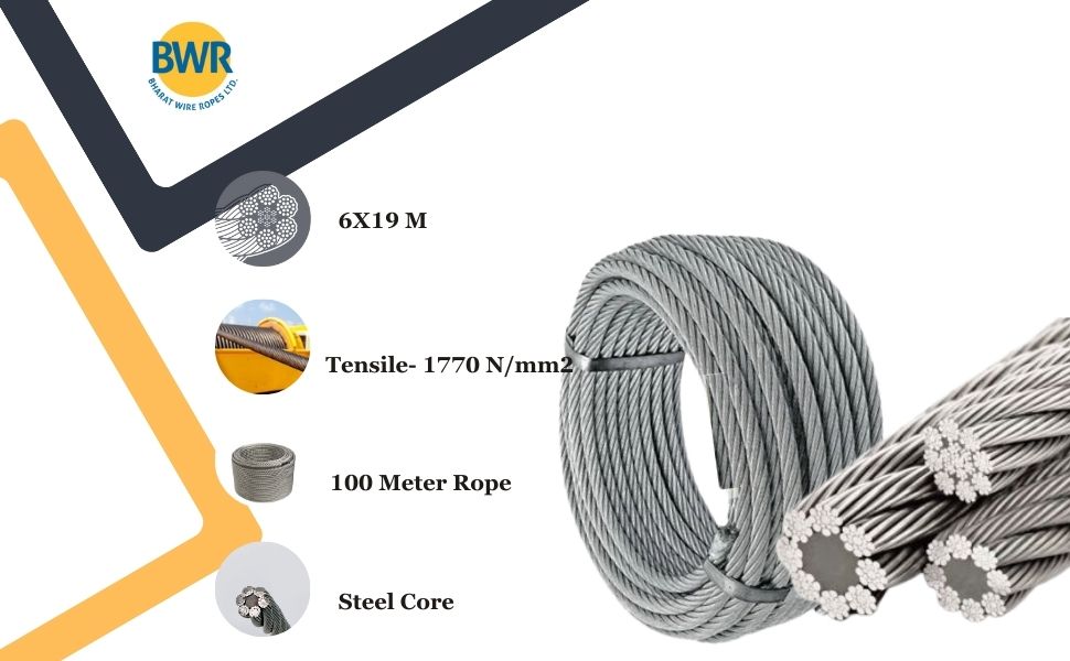 Bharat Wire Rope 8mm 6X19 M Ungalvanized Wire Rope Steel core 1770 N