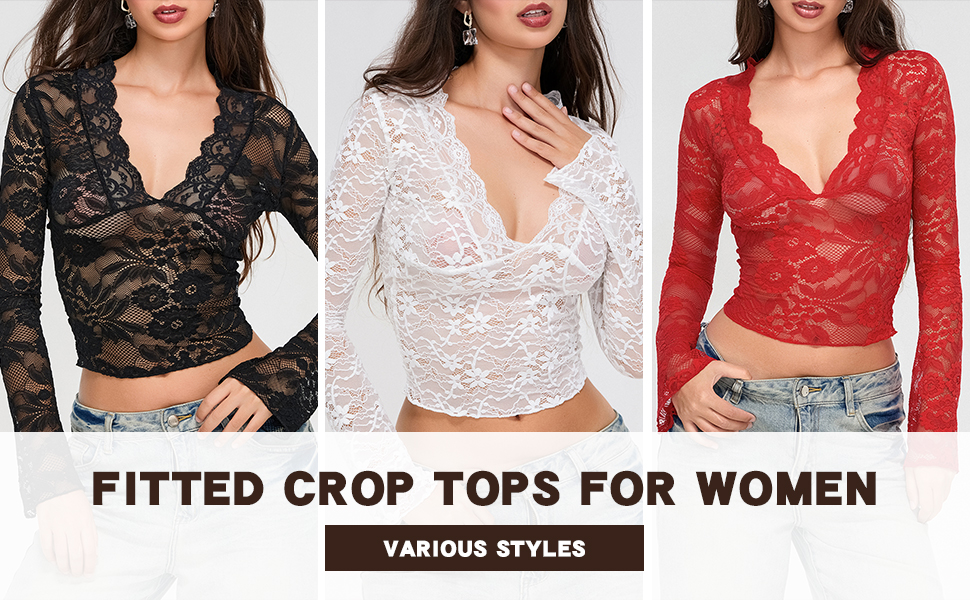 long sleeve v neck see through cropped t-shirt for women