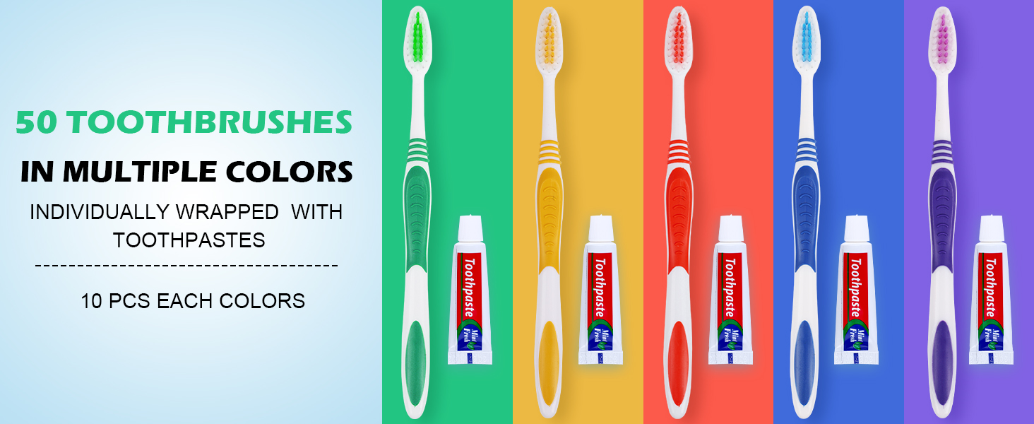 50 PCS Individually Wrapped Bulk Toothbrushes with