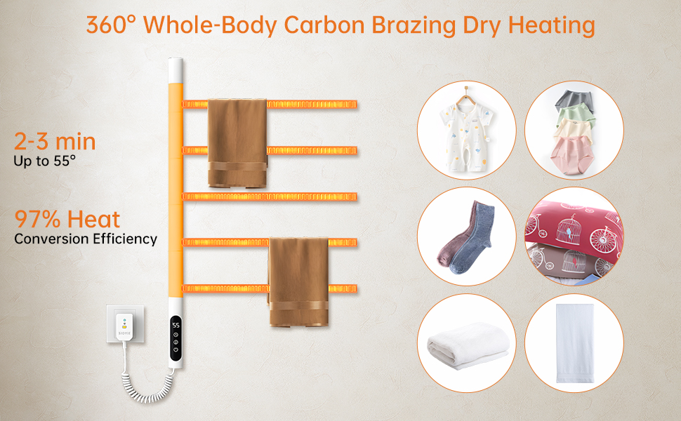 Electric Heated Towel Warmer Rack, Swivel Wall Mounted Electric Towel Warmer Rack