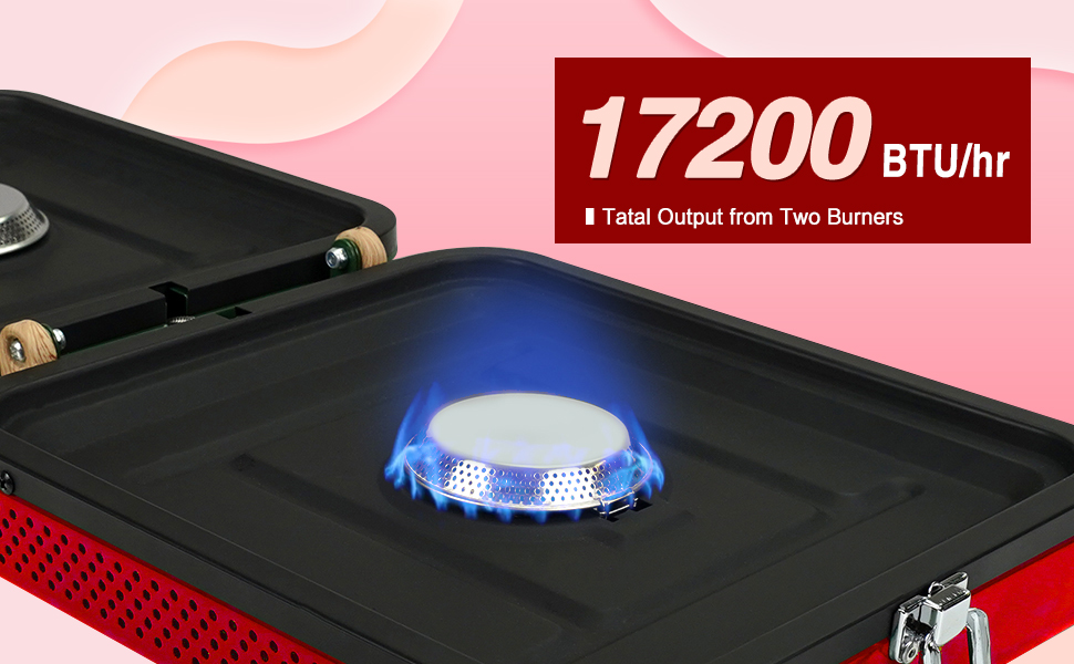 Update Portable 2 Burner Propane Camping Stove with Barbecue Plate 