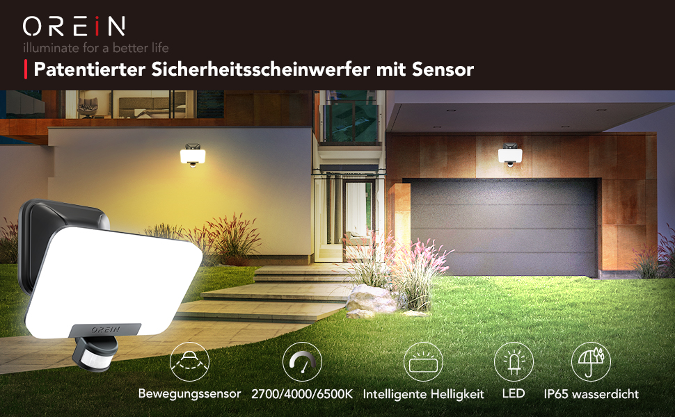 OREiN LED Spotlight with Motion Sensor Outdoor 2700 Warm White 2800LM