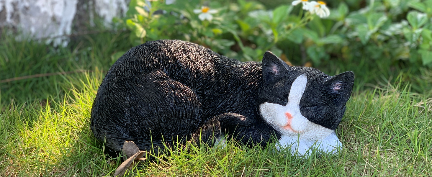 Outdoor Cat Statue for Garden Decoration, Black Cat