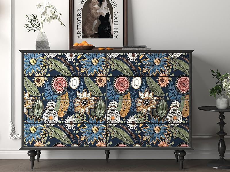 boho wallpaper peel and stick blue floral flowers contact paper vintage wall paper