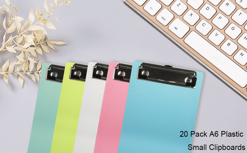 SHUESS Mini Clipboard 20 Pack Plastic Small Clipboards 4.7x7.3 Inch Colored