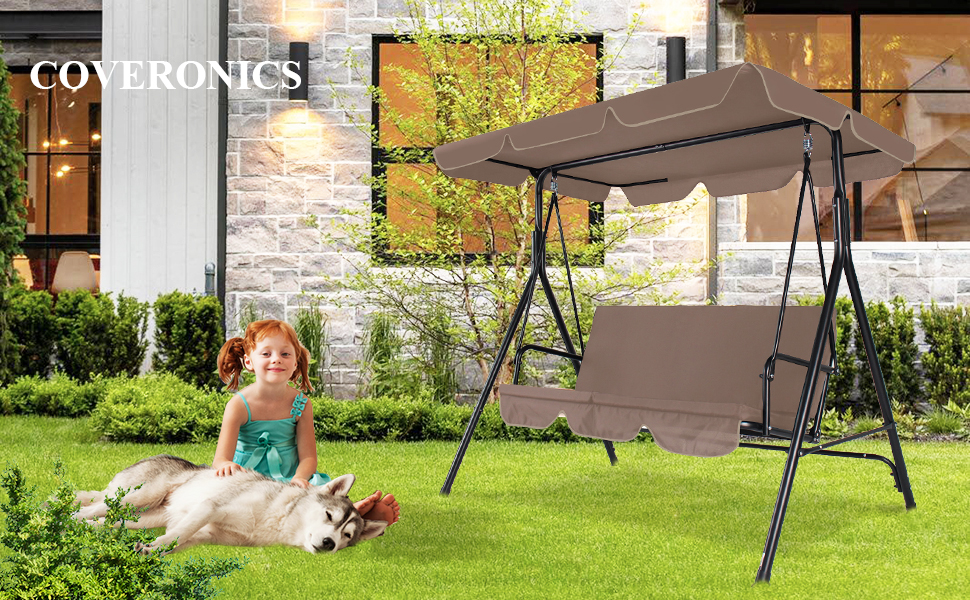 QZEN 3Person Outdoor Patio Swing Chair, Porch Swing with