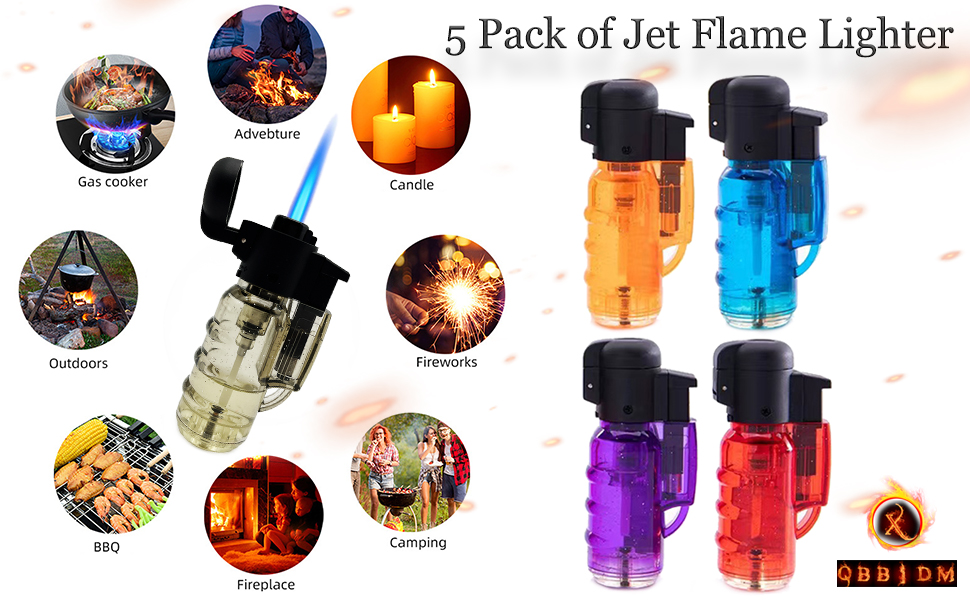Jet Torch Lighter, 5pcs Jet Flame Butane Lighter Refillable Gas Lighter